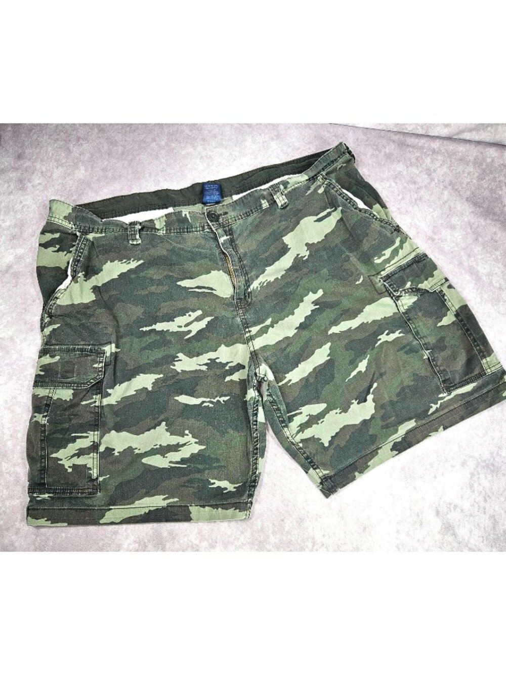 Men’s Camo Cargo Shorts Green Gray Military Style Cotton Flat Front Casual